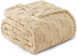 Exclusivo Mezcla Fleece Throw Blanket for Couch,Super Soft and Warm Lightweight Checkered Pattern Blankets for All Seasons,50x60 Inches, Beige