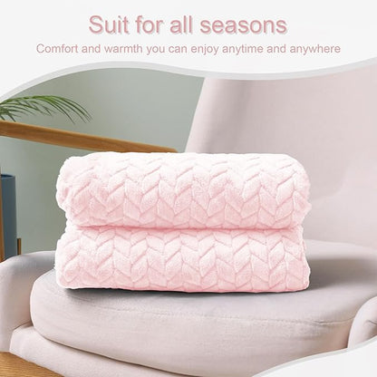 Exclusivo Mezcla Fleece Throw Blanket for Couch and Bed, 50x70 Inches Soft Cozy Jacquard Flannel Blankets, Lightweight Fuzzy Plush Warm Throws for Women, Light Pink