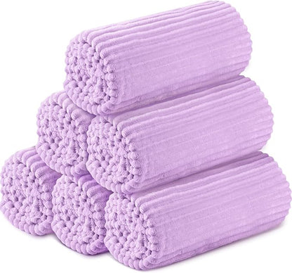Buryeah 6 Pcs Flannel Throw Blanket Bulk 50 x 60 in Sleepover Blanket Outdoor Wedding Throw Lightweight, Oeko-tex Standard 100 Certified for Sofa Homeless Gifts (Lavender Purple)