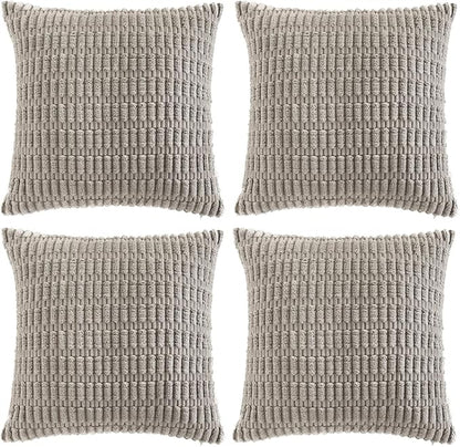 Fancy Homi 4 Packs Grey Decorative Throw Pillow Covers 24x24 Inch for Living Room Couch Bed, Rustic Modern Farmhouse Boho Home Decor, Soft Plush Corduroy Gray Cute Square Accent Cushion Case 60x60 cm