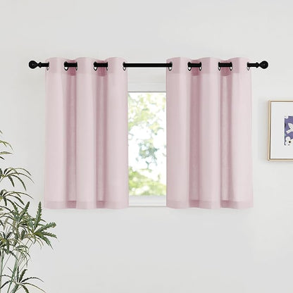 NICETOWN Blush Pink Linen Curtains for Kitchen, Thick Flax Small Window Treatments Semi Sheer Privacy Assured with Light Through for Cafe/Bathroom, W42 x L36, 2 Panels
