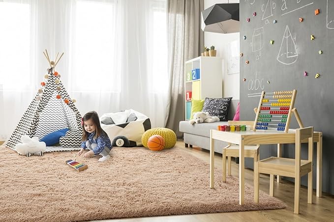 TWINNIS Super Soft Shaggy Rugs Fluffy Carpets, 10x14 Feet, Indoor Modern Plush Area Rugs for Living Room Bedroom Kids Room Nursery Home Decor, Upgrade Anti-Skid Rectangular Fuzzy Rug, Light Tan