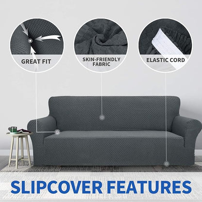 ZNSAYOTX 1 Piece Jacquard Couch Covers for 2 Cushion Couch High Stretch Loveseat Slipcover for Pets Dogs Anti Slip Love Seat Sofa Slipcover Furniture Protector (Loveseat, Dark Grey)