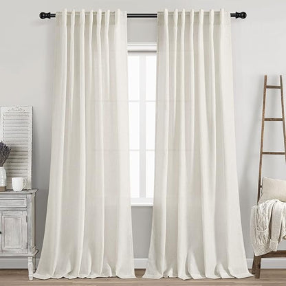 Cream Natural Linen Curtains 92 Inch Length 2 Panels Set for Living Room Pocket Back Tab Pinch Pleated Window Curtain Drapes Neutral Rustic Farmhouse Decor Ivory Dining Room Curtain 92 inches Long