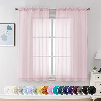 Chyhomenyc Sheer Curtains 54 Inch Long 2 Panels, Short Voile Drapes for Dinning Small Windows Bathroom Living Room Bedroom, Rod Pocket, 42Wx54L Inches, 2PCS, Blush Pink