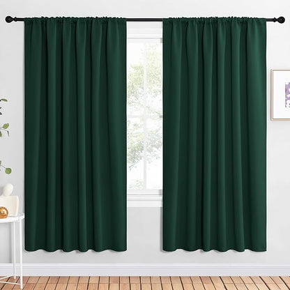 NICETOWN 2 Panels Blackout Curtains, Rod Pocket Window Curtains Room Darkning Drapes for Bedroom/Living Room, Thermal Insulated Solid Draperies for Home Office/Study, 62 by 72-Inch, Hunter Green