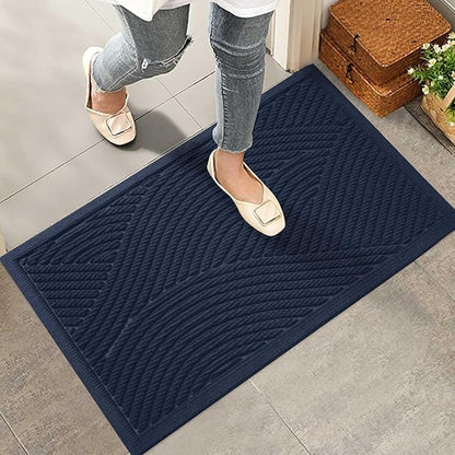 HIYARD Sturdy Front Door Mat, Absorbent Muddy Dirt Resist Welcome Door Mats Outdoor Indoor, Stain and Fade Resistant, Non-Slip Backing Entry Mat Low Profile Doormat for Entryway, 36×24, Blue