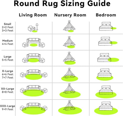 OLANLY Lime Green Round Rugs for Bedroom - Machine Washable, 4 ft Circle Area Rugs for Living Room, Soft and Fluffy Shaggy Carpet for Teen Girl and Boys, Nursery Rooms, Dorms, Home Decor Aesthetic