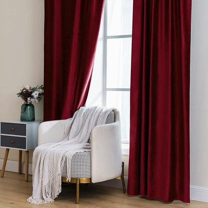 MIULEE Velvet Curtains 90 inches 2 Panels Luxury Blackout Curtains for Bedroom Living Room Thermal Insulated Super Soft Christmas Window Drapes Rod Pocket & Back Tab, Burgundy Red, W 52 x L 90 inch