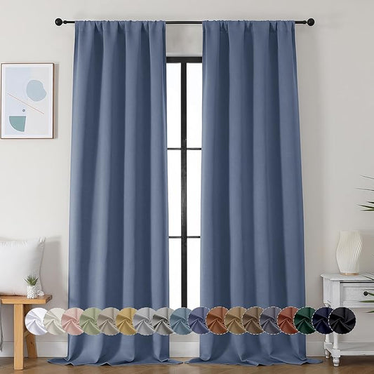 Simplebrand Ava Denim Blue Blackout Curtains for Bedroom 96 Inches Long 2 Panels, Thermal Insulated, Energy Saving Living Room Window Treatment Curtains Blackout Drapes, W40 x L96 Inch, Denim Blue