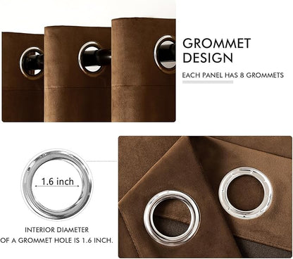 MIULEE Velvet Curtains Chocolate Elegant Grommet Thermal Insulated Soundproof Brown Room Darkening Curtains/Drapes for Classical Living Room Bedroom Decor 52 x 108 Inch Set of 2