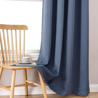 ChrisDowa 100% Blackout Curtains for Bedroom with Black Liner, 2 Thick Layers Total Blackout Thermal Insulated Grommet Small Window Curtains 2 Panels Set (Stone Blue, 42 x 45 Inch)