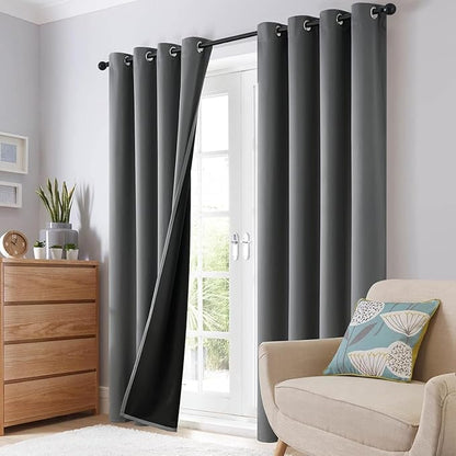 SimpleHome 100% Blackout Curtains for Bedroom,Thermal Insulated Grey Grommet Window Drapes Room Darkening Curtains for Living Room with Black Back,38 x 84 Inch,2 Panels