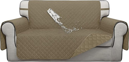 ISSUNTEX Double Protection 100% Waterproof Loveseat Sofa Covers for Living Room, Couch Covers for 2 Cushion Couch Sofa, Reversible Furniture Protector Sofa Cover for Dogs (Loveseat, Beige/Beige)