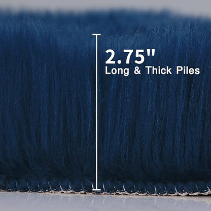 duduta Navy Blue Faux Sheepskin Runner Rugs 2x6 ft, Fluffy Shag Bedroom Bedside Rug Fur Couch Sofa Covers Washable