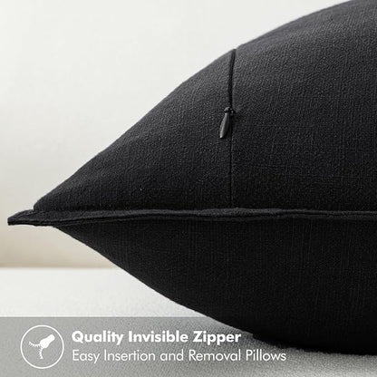 MIULEE Decorative Linen Euro Sham Pillow Covers 26x26 Black Boho Farmhouse Neutral Couch Throw Pillows for Halloween Bed Pack of 2 Accent Modern Pillowcase Sofa Livingroom Home Decor