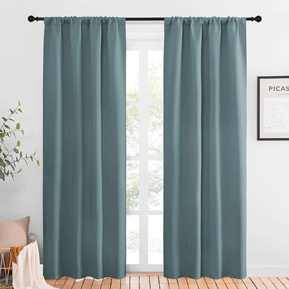 NICETOWN Greyish Blue Blackout Curtains Panels for Window, Thermal Insulated Rod Pocket Blackout Drapes/Draperies for Living Room (2 Panels, W42 x L84 inches)