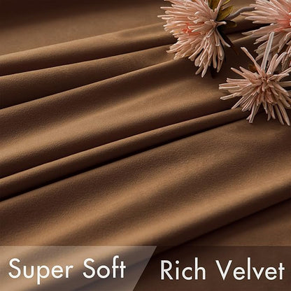 MIULEE Velvet Curtains 96 inches - Luxury Curtains for Bedroom Living Room Room Darkening Thermal Insulated Super Soft Window Drapes Rod Pocket & Back Tab, Brown, W52 x L96 inches, 2 Panels