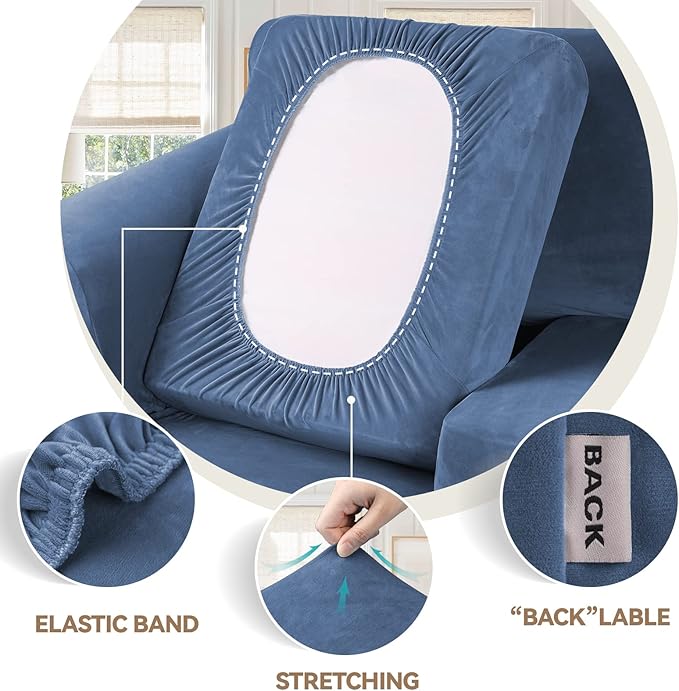 WEERRW Velvet Couch Covers for 2 Cushion Couch Sofa - High Stretch Luxury Velvet Plush 3 Pieces Sofa Slipcovers with Elastic Bottom, Furniture Protector for Pets, Machine Washable, Light Blue, Medium
