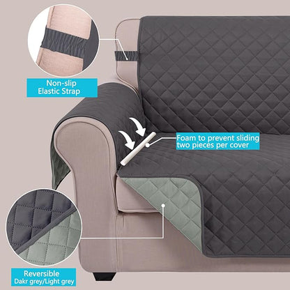U-NICE HOME Loveseat Sofa Cover Reversible Couch Cover for Dogs with Elastic Straps Water Resistant Furniture Protector for Pets Couch Cover for 2 Cushion Couch (Loveseat, Dark Grey/Light Grey)