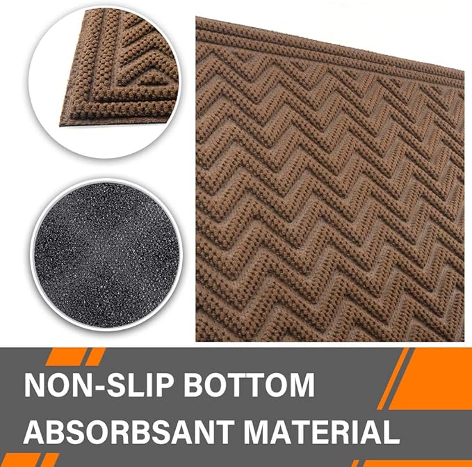 Mibao Front Door Mat, Dirt Trapper Welcome Mat for Outdoor Indoor, Non-Slip Waterproof Doormat, Durable Machine Washable Low Profile Entry Rug for Back Door Outside Patio, 61.5" x 36", Coffee Wave