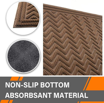 Mibao Front Door Mat, Dirt Trapper Welcome Mat for Outdoor Indoor, Non-Slip Waterproof Doormat, Durable Machine Washable Low Profile Entry Rug for Back Door Outside Patio, 61.5" x 36", Coffee Wave