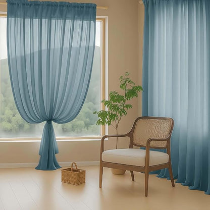 Sheer Curtains for Window 96 Inches Long 2 Panels, Soft Airy Light Filtering Voile Sheer Curtains for Living Room Bedroom, Dual Rod Pocket Elegant Window Drapes, Dusty Blue, 2x42Wx96L Inches