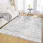 Latepis 6 x 8 Area Rug White with Gray Tips Shag Rugs Large Faux Sheepskin Rug for Living Room Bedroom Washable Fur Fluffy Rugs Home Decor Rectangle