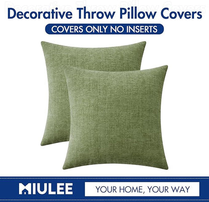 MIULEE Pack of 2 Couch Throw Pillow Covers 20x20 Inch Spring Soft Sage Green Chenille Pillow Covers for Sofa Living Room Solid Dyed Pillow Cases