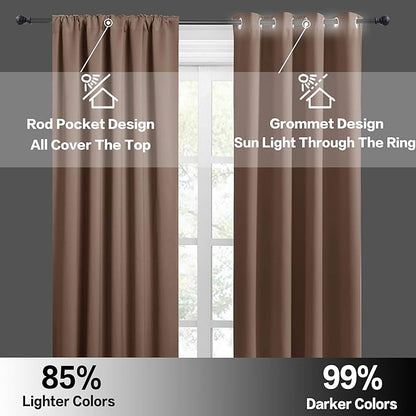 RYB HOME 54 inch Blackout Curtains for Living Room, Rod Pocket Thermal Insulated Small Window Drapes Room Darkening Shades for Bedroom Studio Dorm, W 42 x L 54 inch, Set of 2 Panels, Mocha