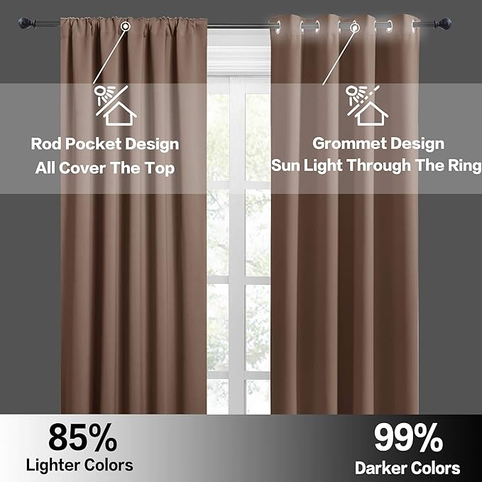 RYB HOME Blackout Curtains for Bedroom 84 inches Long 2 Panels Set, Privacy Thermal Insultaed Sunlignt Heat Blocking Drapes for Nursery Rental Room, Width 42 by Length 84, Mocha
