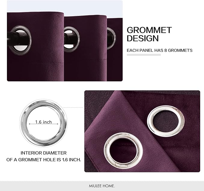 MIULEE Velvet Curtains Purple Orchid Elegant Grommet Thermal Insulated Soundproof Room Darkening Curtains/Drapes for Classical Living Room Bedroom Decor 52 x 108 Inch Set of 2