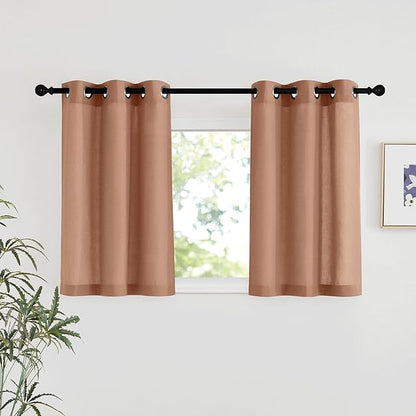 NICETOWN Terracotta Linen Kitchen Window Curtains Over Sink, Grommet Thick Linen Terracotta Short Window Treatments Privacy Assured with Light Filtering for Bedroom/Bathroom, W34 x L36, 2 Panels