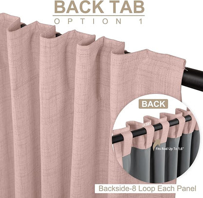 100% Blackout Shield Blush Linen Blackout Curtains for Bedroom 84 Inches Long, Back Tab/Rod Pocket Living Room Drapes, Thermal Insulated Blackout Curtains 2 Panels Set, 50" W x 84" L