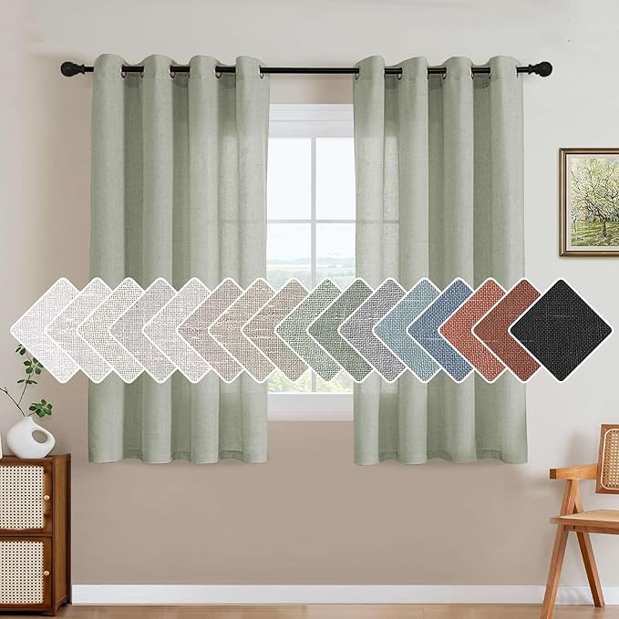 H.VERSAILTEX Elegant Natural Linen Blended Energy Efficient Light Filtering Linen Textured Semi Sheer Curtains/Nickel Grommet Window Treatments Panels/Drapes (Set of 2, Sage, 52" x 54")