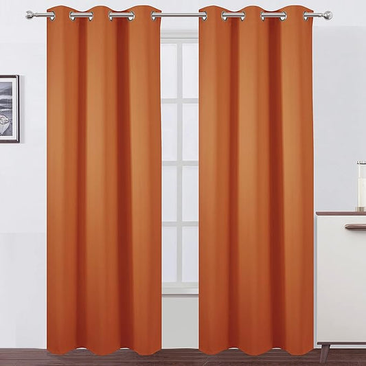 LEMOMO Blackout Curtains 42 x 84 inch/Orange Curtains Set of 2 Panels/Thermal Insulated Room Darkening Bedroom Curtains