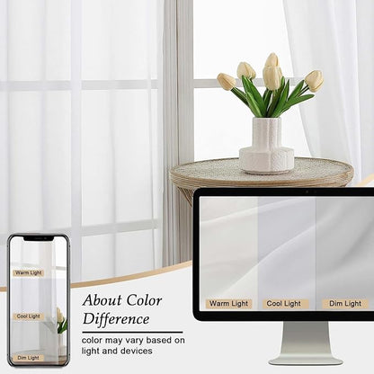 White Sheer Curtains 84 Inches Long 2 Panels Set for Bedroom Living Room, Soft Airy Light Filtering Modern Solid Rod Pocket Drapes Window Treatments, White, Each 59" W x 84" L