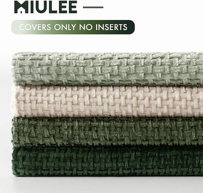 MIULEE Pack of 4 Couch Throw Pillow Covers 18x18 Inch Neutral Green Soft Decorative Chenille Pillow Covers Farmhouse Accent Cushion Covers for Boho Spring Home Decor Sofa Bedroom Living Room