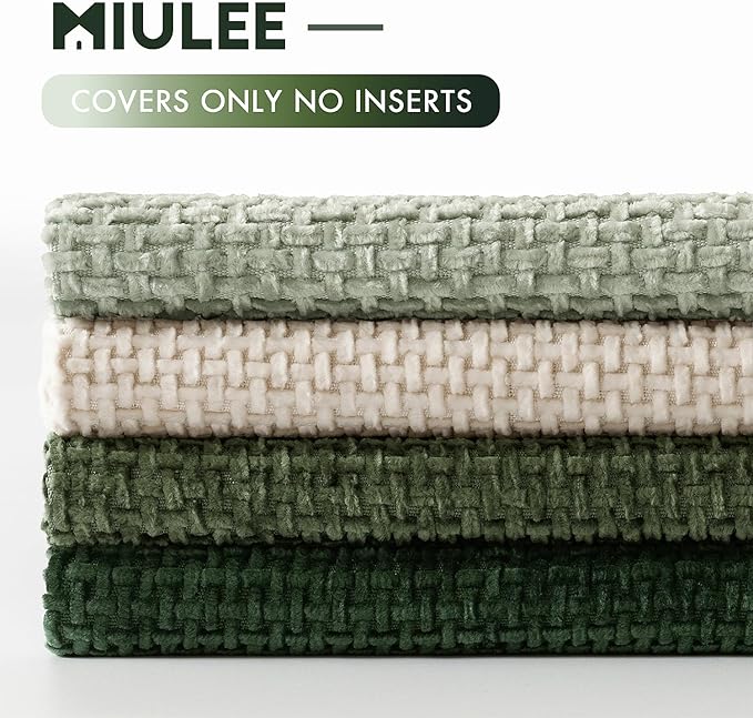 MIULEE Pack of 4 Couch Throw Pillow Covers 16x16 Inch Neutral Green Soft Decorative Chenille Pillow Covers Farmhouse Accent Cushion Covers for Boho Spring Home Decor Sofa Bedroom Living Room