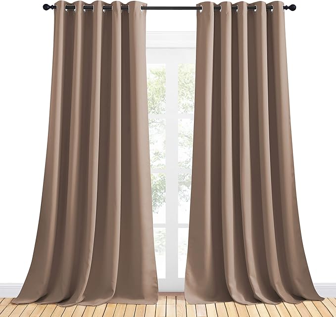 NICETOWN Blackout Window Curtains and Drapes for Kitchen, Window Treatment Thermal Insulated Solid Grommet Blackout Drapery Panels (Set of 2, 70 by 95 inches, Cappuccino)
