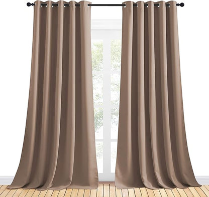 NICETOWN Blackout Window Curtains and Drapes for Kitchen, Window Treatment Thermal Insulated Solid Grommet Blackout Drapery Panels (Set of 2, 70 by 95 inches, Cappuccino)