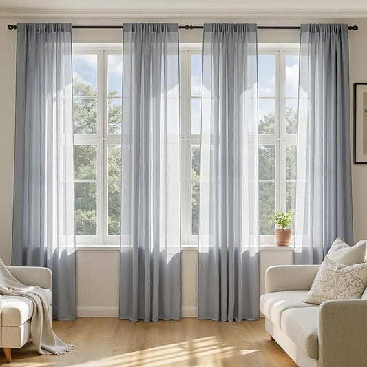 MIULEE Dark Grey Sheer Curtains 72 Inches Long, 4 Panels Set, Rod Pocket Light Filtering Window Drapes for Bedroom and Living Room, Elegant Airy Fabric, 54 x 72 Inches