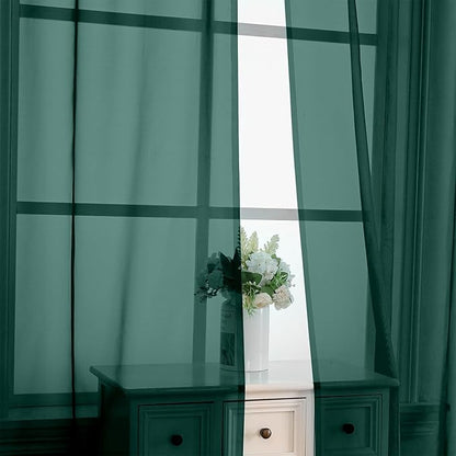 OVZME Hunter Green Sheer Curtains 84 Inches Long 2 Panels - Soft Light Filtering Christmas Sheer Panels for Living Room/Bedroom, Top Dual Rod Pocket, 1 Pair, Each 42Wx84L