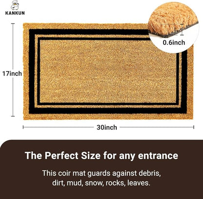 KANKUN Coco Coir Door Mat with Heavy Duty Backing, Welcome Doormat (17" x 30"), Doormat Entrance (Border)