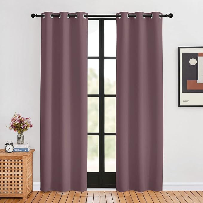 NICETOWN Blackout Curtains for Bedroom, Dry Rose, 34 W by 80 L, Set of 2, Thermal Insulated Curtains & Drapes with Grommet Top for Living Room, Privacy Window Treatment Draperies