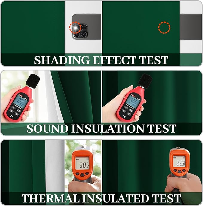 Yakamok 100% Blackout Curtains Dark Green Room Darkening Thermal Insulated with 2 Thick Layers-Hunter Green Window Drapes Set of 2 Panels for Bedroom Living Room 52 Inches by 84 Inches Length
