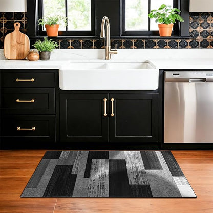 LIANLAM 2x3 Washable Entryway Rug,Non-Slip Indoor Door Mat with Vintage Checkered Pattern, Stain & Water Resistant Faux Wool Low Pile for Front Door,Hall,Kitchen,Bathroom - Easy Clean(2x3,Gray)