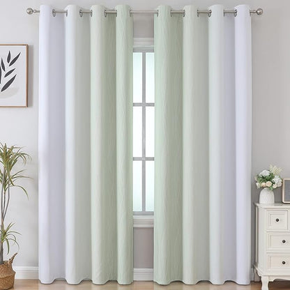 Estelar Textiler Sage Green and Greyish White Gradient Blackout Curtains for Bedroom, Thermal Insulated Ombre Blackout Drapes, Light Blocking Energy Saving Curtains for Living Room,52Wx96L,2 Panels