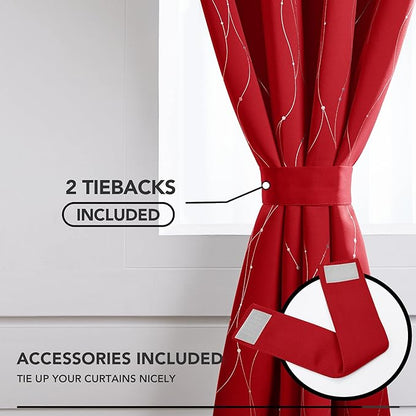 Deconovo Christmas Curtains, Red Drapes, Blackout Curtain, Thermal Insulated Soundproof Drape, Wave Line Dot Foil Print, 52 x 72 Inch, 2 Panels, Machine‑Washable Window Panel for Party Living Room