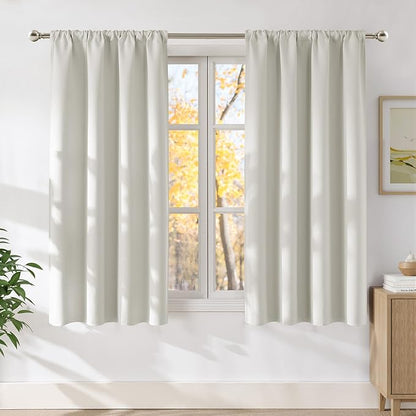 NICETOWN Natural Faux Linen Room Darkening Rod Pocket Curtains 63 inch Length, W42 x L63, Light Blocking Thermal Insulated Noise Reducing Drapes for Bedroom Living Room Farmhouse Decor, 2 Panels